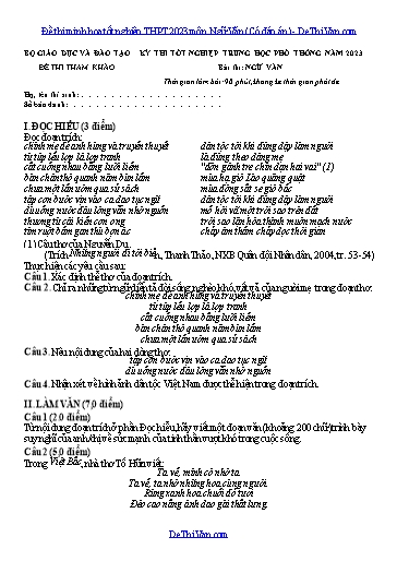 Đề thi minh họa tốt nghiệp THPT 2023 môn Ngữ Văn (Có đáp án)