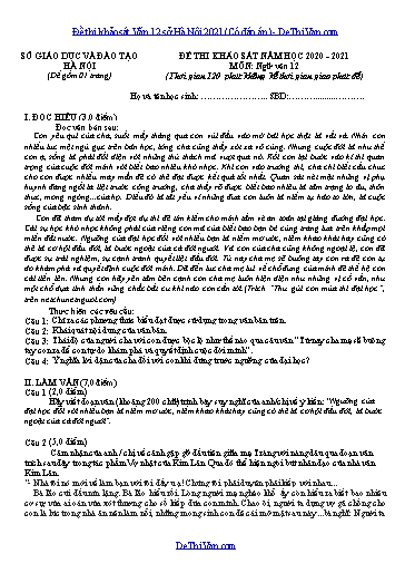 Đề thi khảo sát Văn 12 sở Hà Nội 2021 (Có đáp án)