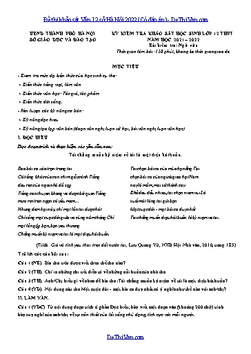 Đề thi khảo sát Văn 12 sở Hà Nội 2022 (Có đáp án)